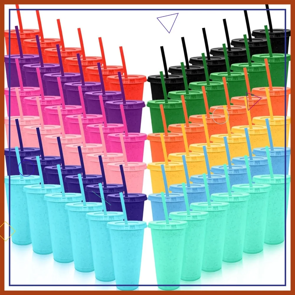 

72 Pack Glitter Plastic Cups with Lids and Straws, 24 oz Reusable Bulk Cups for Coffee and Adult Birthday Parties in Mix Colors