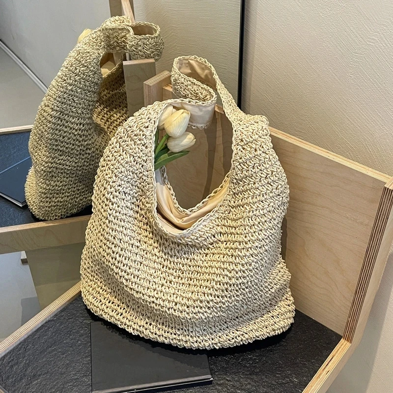 Weave Tote Bag Ladies Travel Bag Large Capacity Summer Beach Straw Handbag and Purse Female Bohemian Shoulder Bag for Women