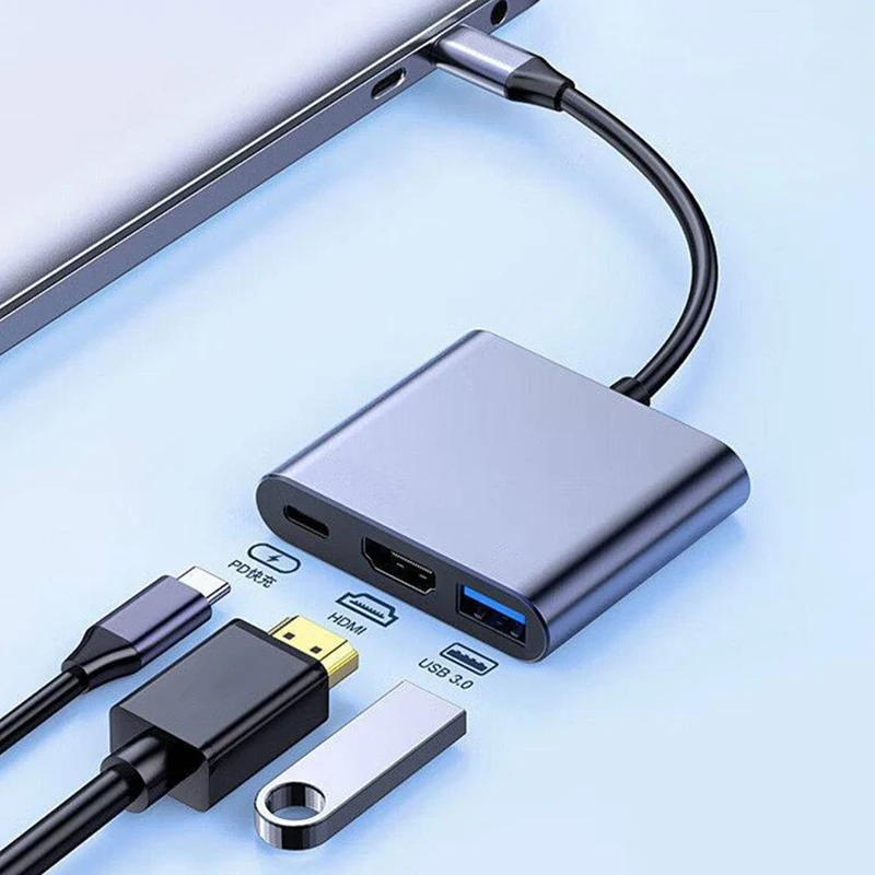 Concentrador de red Usb tipo C a HDMI, estación de acoplamiento compatible con USB 3,0, convertidor Macbook Air, 3 en 1