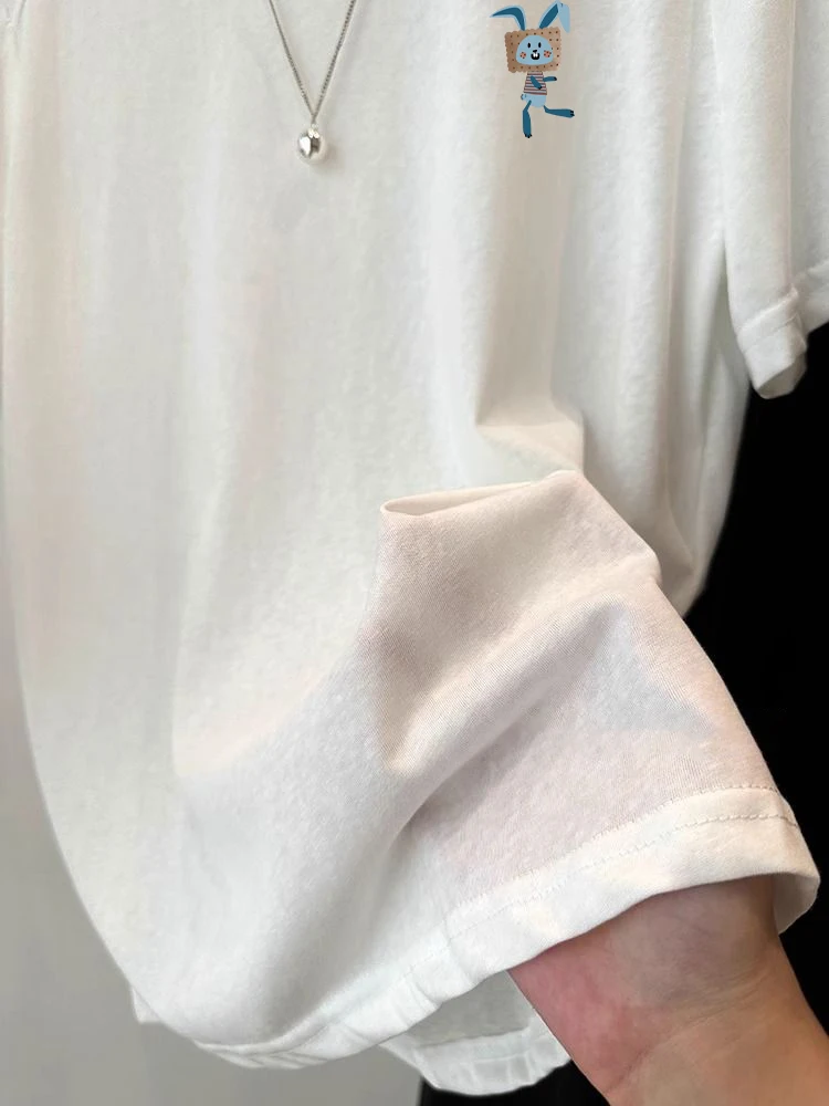 Koreaanse Sle Casual Witte Print Splice ronde Ne ort Sve T-shirt Mannen Vrouwen Zomer Lichtgewicht Veelzijdige Loose Fit Top