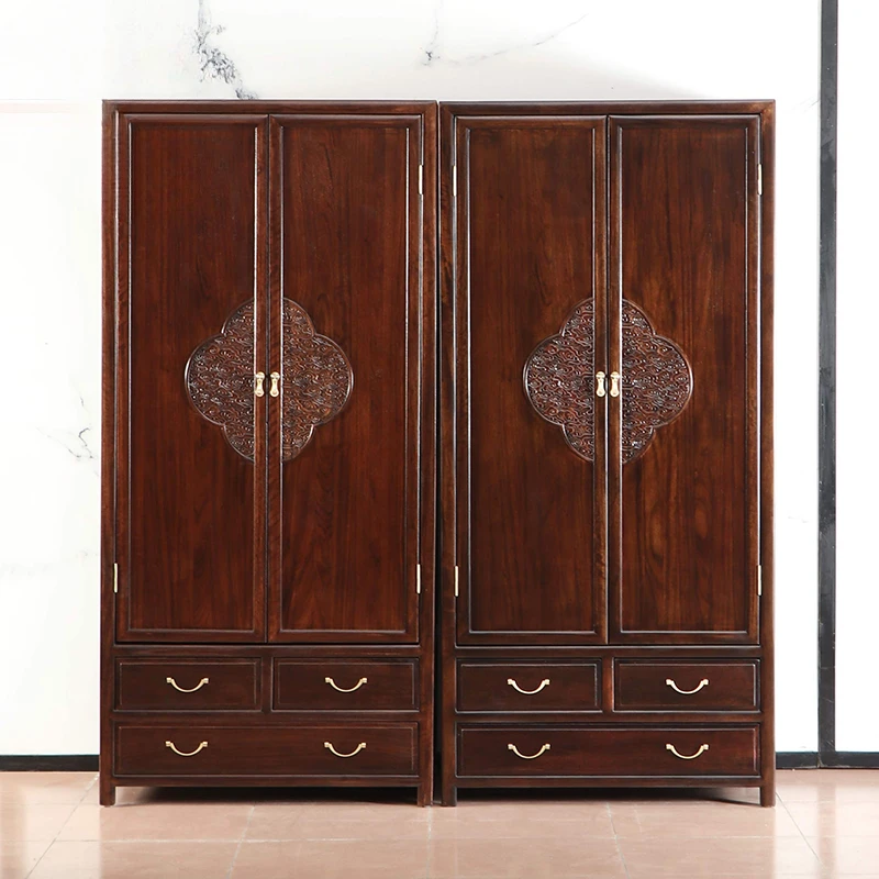 New Chinese Ebony Wardrobe Large Capacity Locker Household Bedroom Solid Wood Wardrobe Opposite Door Storage Cabinet