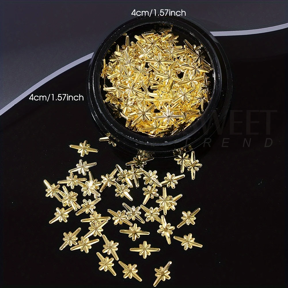 6 ボックス/セット 3D スターネイルアートチャームゴールドシルバー Y2K 合金フラットバックスターネイルジュエリーパンクデザインネイルアート装飾アクセサリー