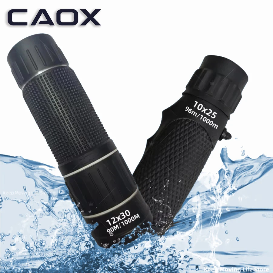 CAOX Leistungsstarkes Mini 10X25 12X30 Monokular-Teleskop HD Tragbare BAK4 FMC Optik Kompaktes Taschenfernglas für Tourismus und Outdoor