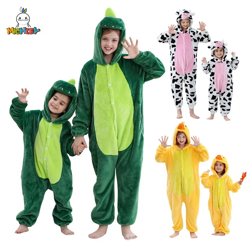 MICHLEY Flanelldecke Schwellen Onesie mit Kapuze Kinder Kostüm Kleidung Overall Nachtwäsche für Jungen Mädchen