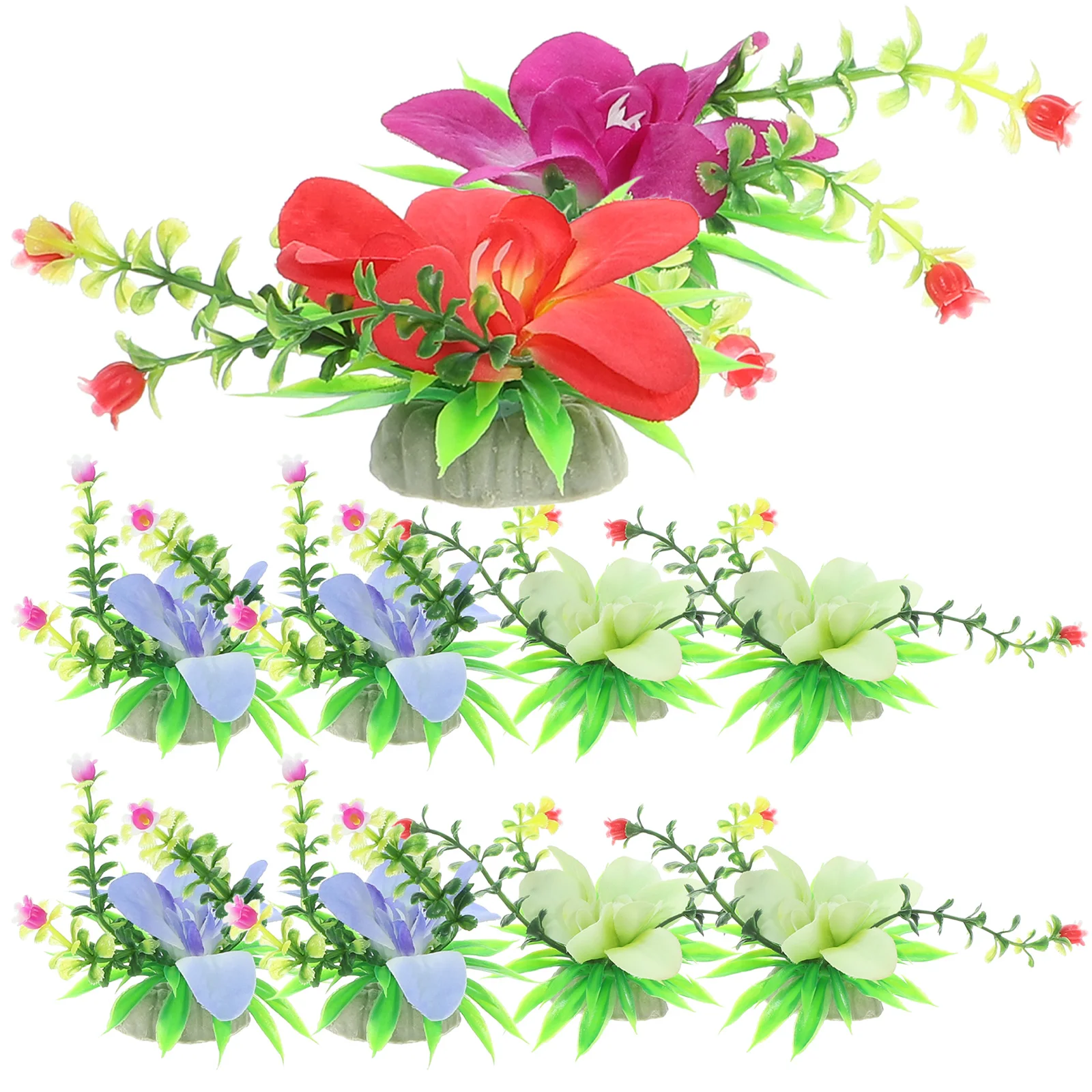 

10pcs Sushi Sashimi Display Decor Fake Flower Grass For Hotel Restaurant Salad Plate Pvc Artificial Plants Dish Accessories