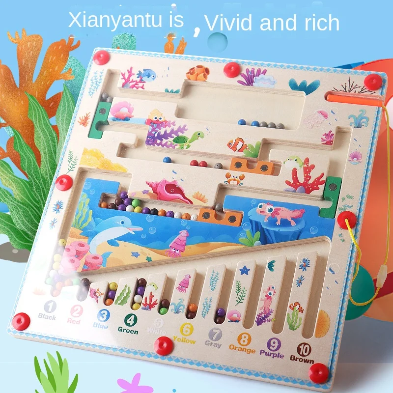 Cognição digital de madeira colorida infantil puzzle, brinquedo educativo montessori, órgão magnético, conta de passeio, jardim de infância