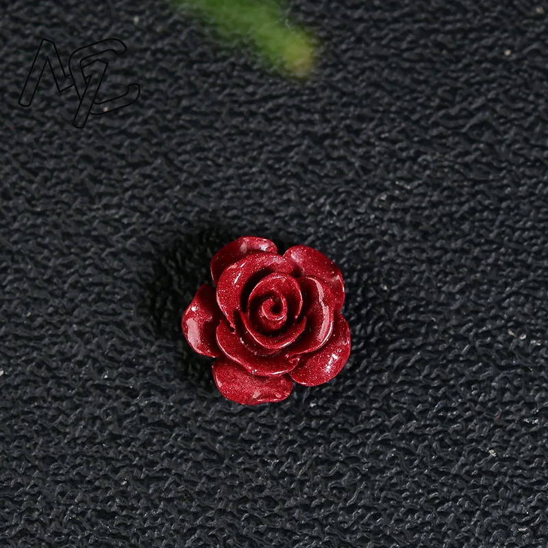 Wholesale 10pc Fashion Cinnabar Jade Rose Flower Beads DIY Earrings Bracelets Jewellery Chinese Healing Women Man Luck Gifts view 4
