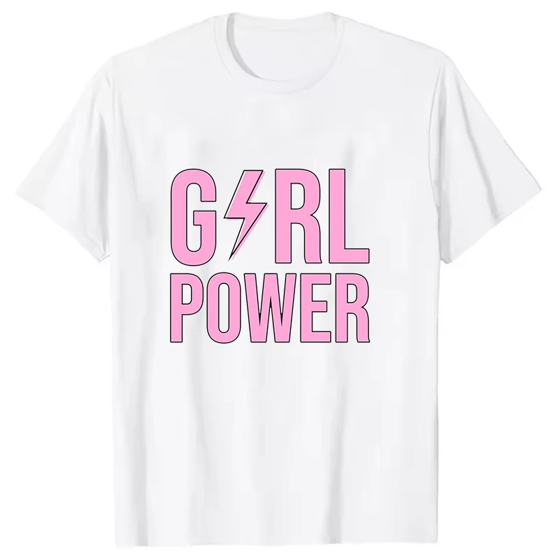Girl Power Pattern Simple Men Women T-Shirt Short Sleeves Harajuku Unisex Fun Tee Summer Trend Large Size Round Neck Couple Top