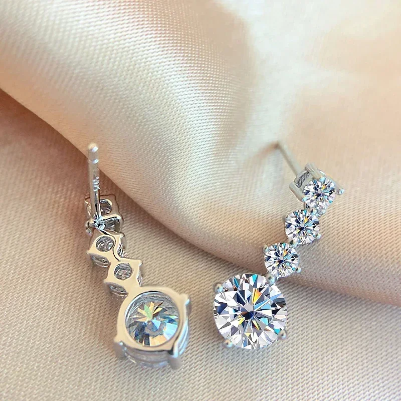NKHOG S925 Silver Moissanite Drop Earrings For Women 2.6 Carat Real Moissanite Lab Diamond Engagement Wedding Fine Jewelry Gift