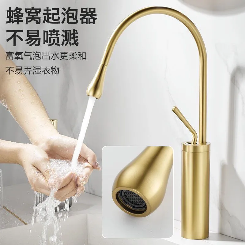 

Gold Bathroom Brass Basin Faucet Hot And Cold Water Mixer Tap Single Handle Deck Mounted Washbasin Crane For Bathroom