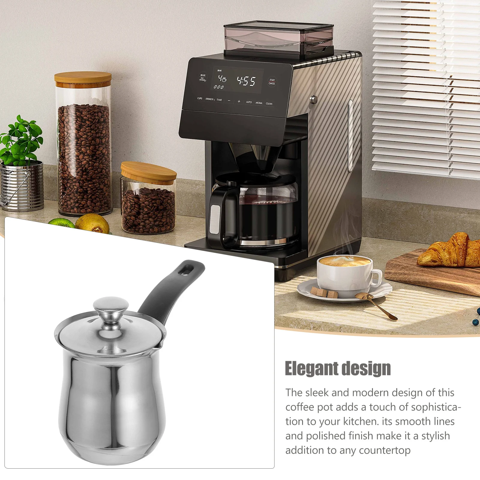 

180ml Stainless Steel Turkish Coffee Pot Long Handle Lid Milk Frother Butter Warmer Small Sauce Pan Stove Top Home Kitchen