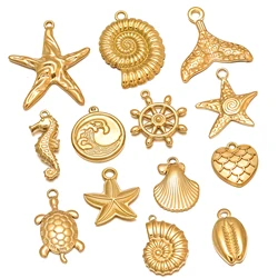 3Pcs/Lot Marine Pendants Stainless Steel Rudder Helm/Heart/Starfish/Shell/Sea Turtle Charms DIY Necklace Bracelet Jewelry Making
