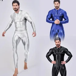 KNOW DREAM Men Silk oil glossy top long sleeve tight smooth pants sports T-shirts Sportswear Men's diving suit