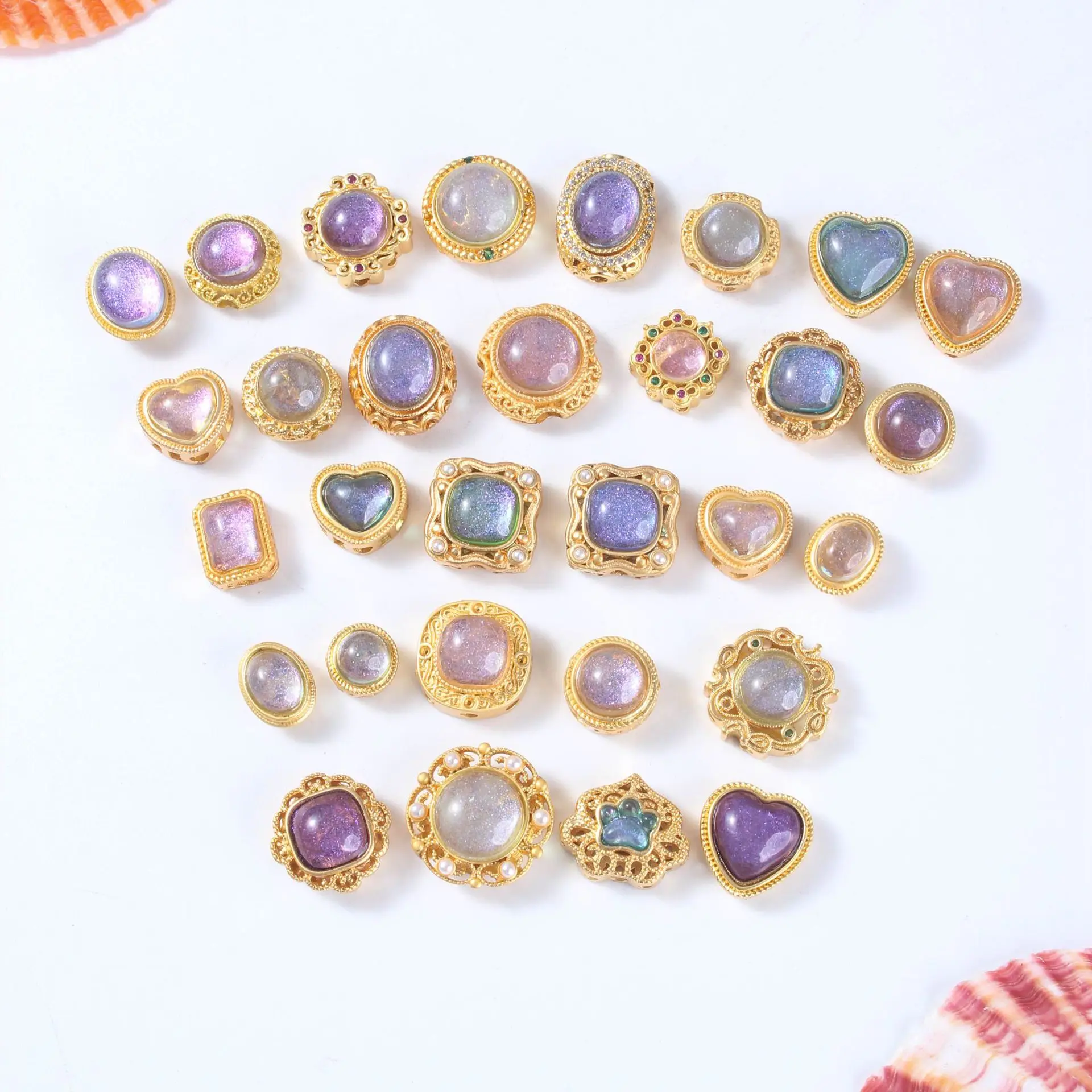 10 Pieces Copper Gold Inlaid Amethyst Spacer Bead Accessories DIY Handmade Bracelet Necklace Jewelry Making Beads Wholesale