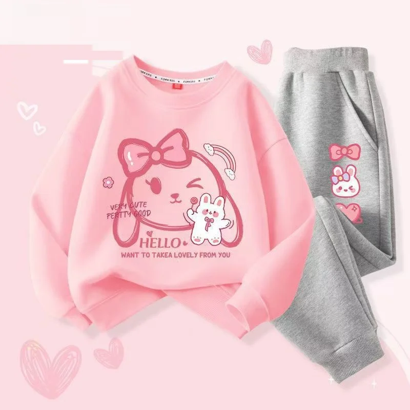 Autumn Baby Girls Clothes Set Kid Heart Printed Sweatshirts Pullover Top And Pants 2 Pieces Suit  Children Sweet Tracksuits