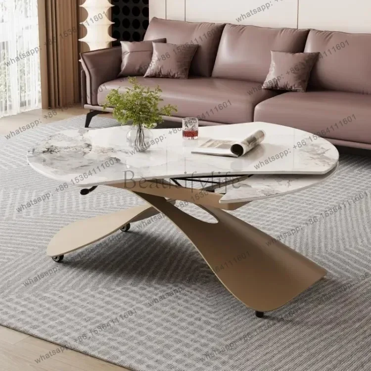 

Living Room Home Furniture Dining Desk Rotating And Lifting Moving Rock Plate Tea Table Multi Function Coffee Tables Side Table