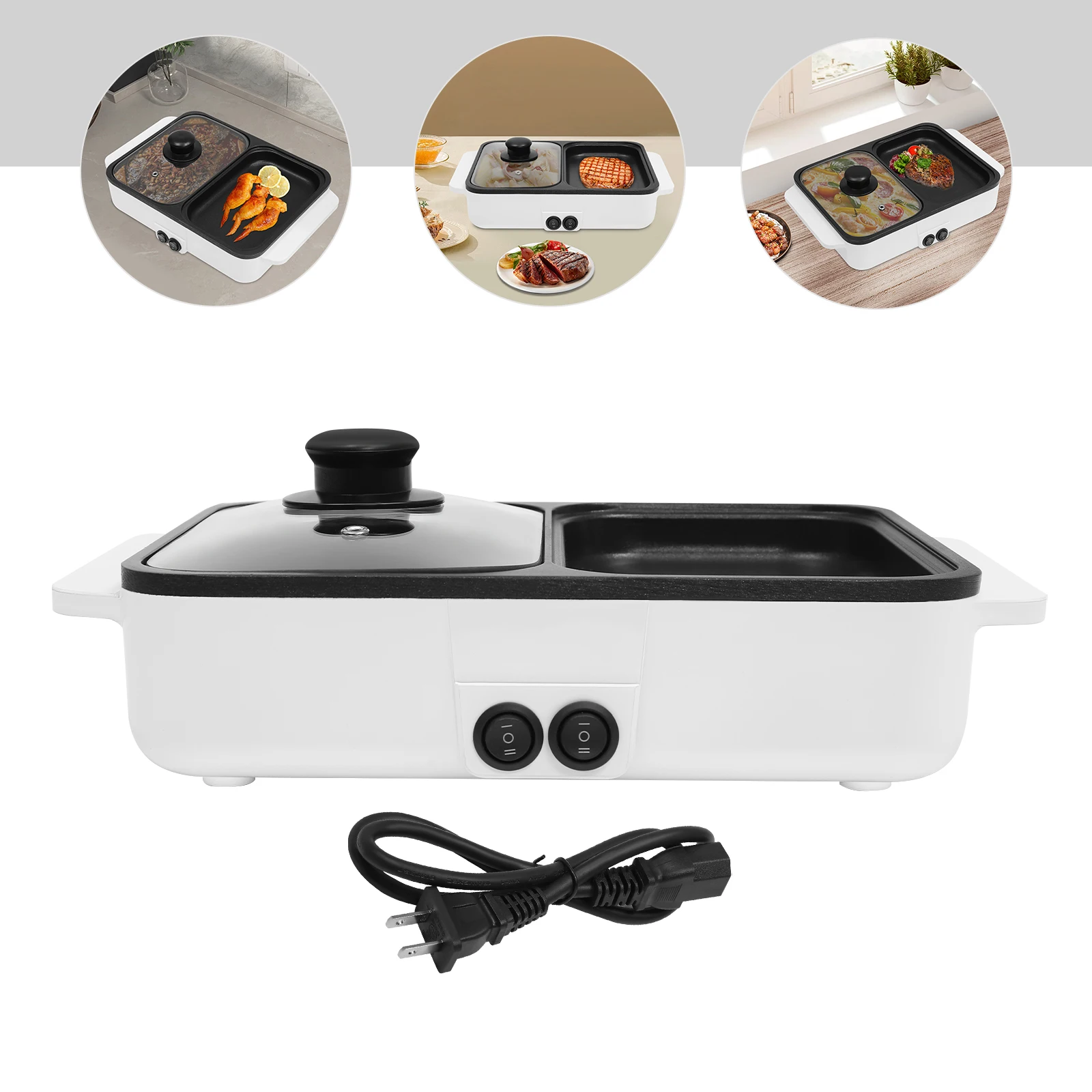 

2-in-1 Electric Hot Pot Grill 1200W Dual Temp Non-stick Teppanyaki Raclette, Multi-purpose Hot Pot with Grill Area