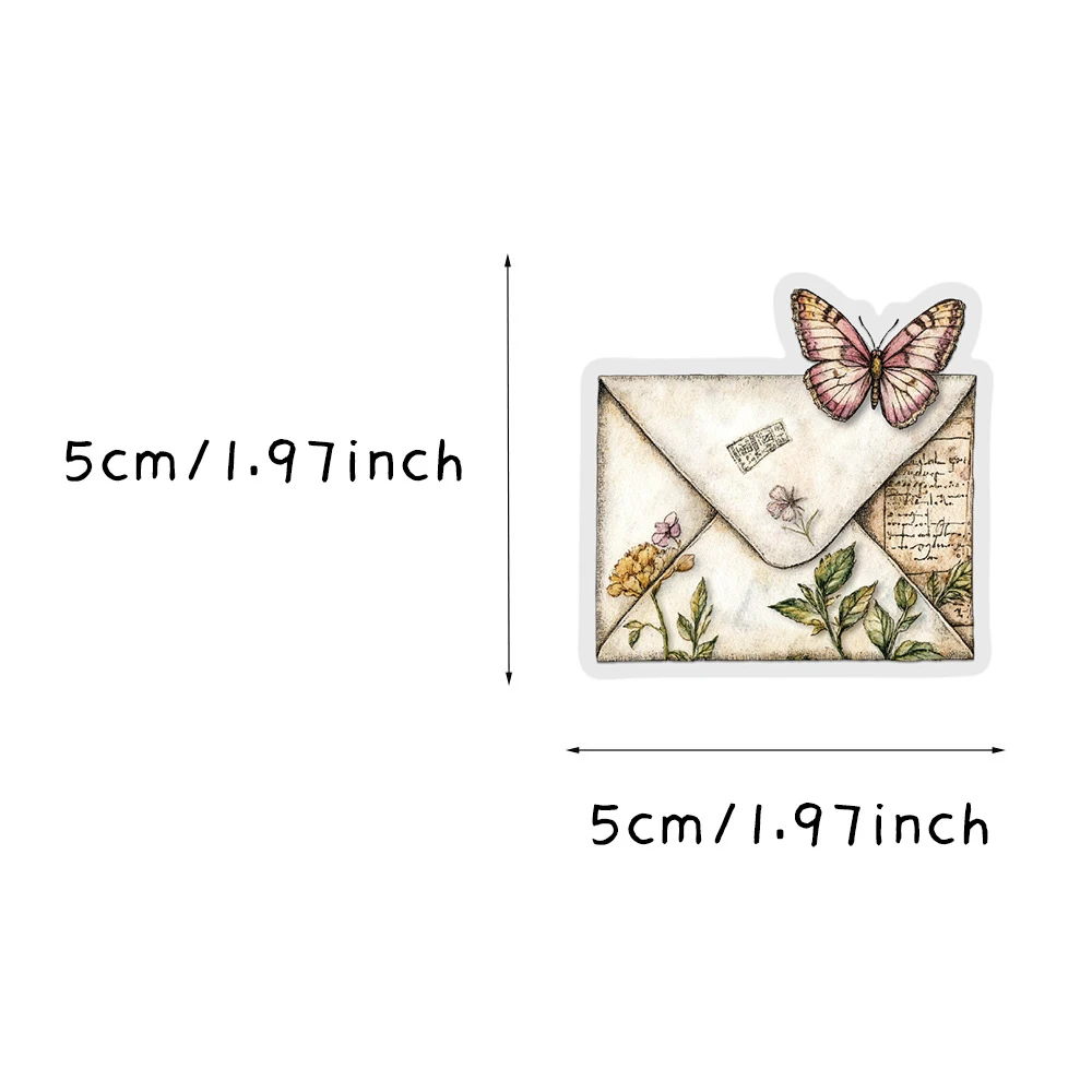 10/30/50pcs 투명 레트로 봉투 미적 스티커 빈티지 아트 만화 데칼 DIY 스크랩북 전화 가방 스티커 장식