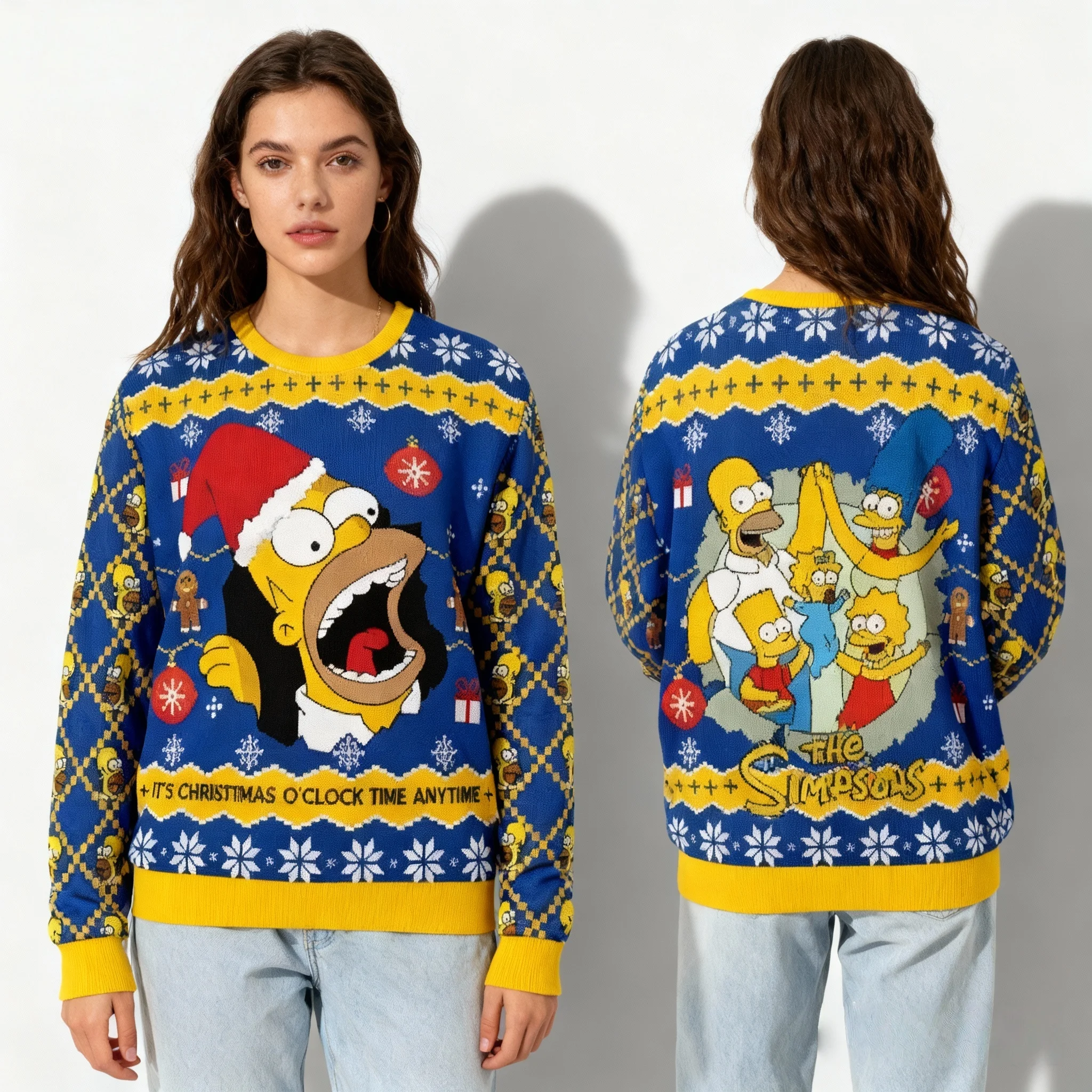 جديد الخريف/الشتاء ديزني جمع عائلة سمبسنز عيد الميلاد الملابس القبيحة ثلاثية الأبعاد مطبوعة الكبار جولة الرقبة هوديس ملابس عصرية #1