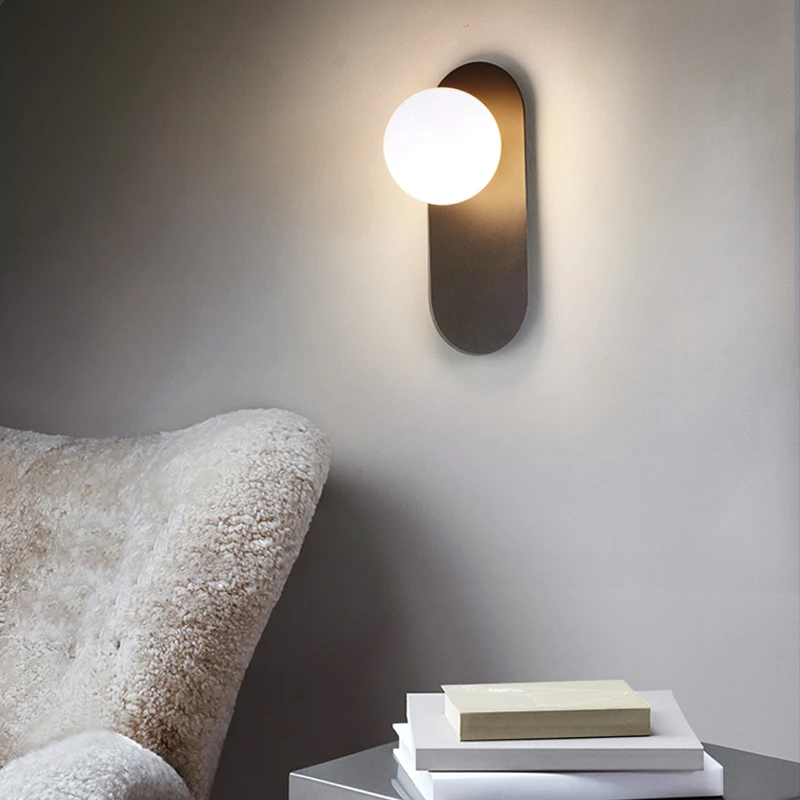 Lámpara de pared LED nórdica con bombilla G9 para dormitorio, mesita de noche, interior, Bola de vidrio esmerilado, luces de pared LED para pasillo
