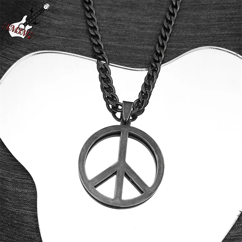 

Goth Punk Peace Sign Symbol Pendant Necklaces for Women Men Stainless Steel Black Color Hippie Charm Party Choker Jewelry N910