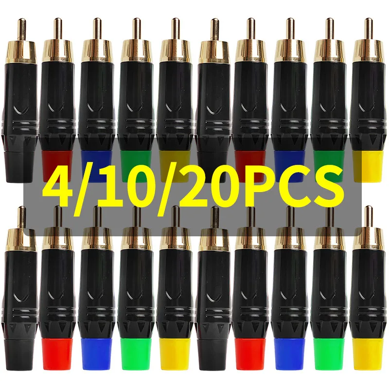 4/10/20pcs Gold RCA Phono Plugs - Coaxial AV Audio Video Solder Connector for Speaker PC