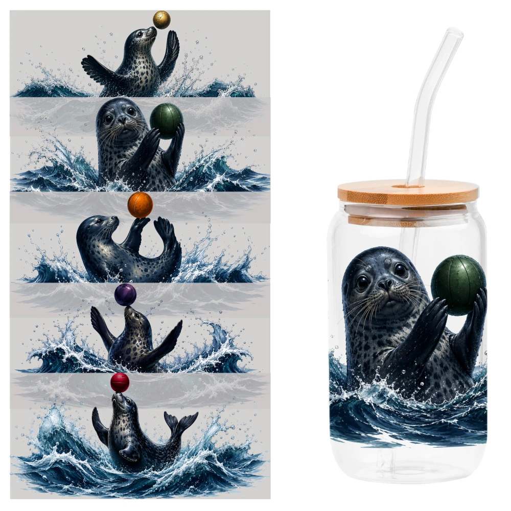 5 Sheets Seal Balancing Ball UV DTF Stickers Suitable for 16 oz Glass Glass DTF Transfer Stickers Plastic Self-Adhesive Labels