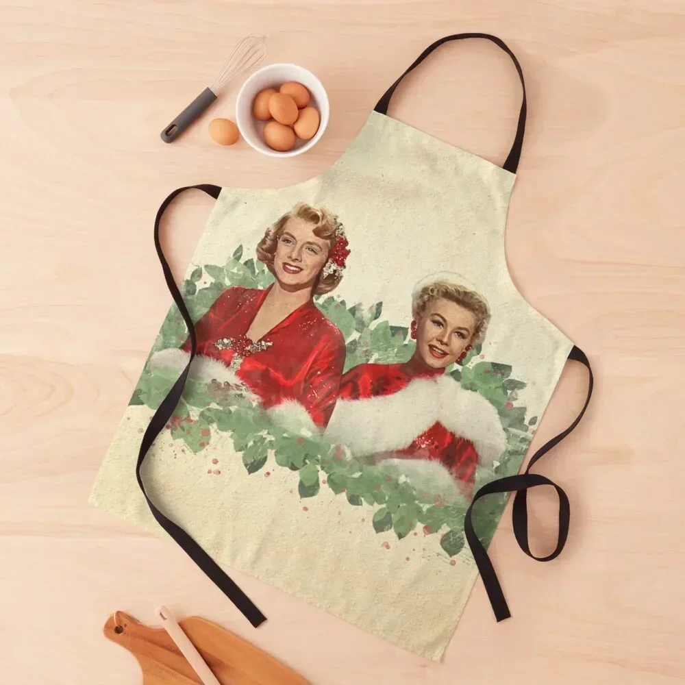 

Sisters - A Merry White Christmas Apron painting Kitchen Handle For Women Chef Accessories Apron