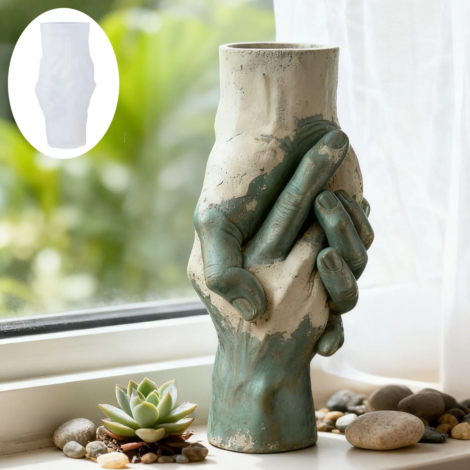 Artistic Hand-in-Hand Vase Silicone Mold: Vintage Texture + Hand-held Design. DIY Decorative Flower Vase for Creating an Artisti view 3