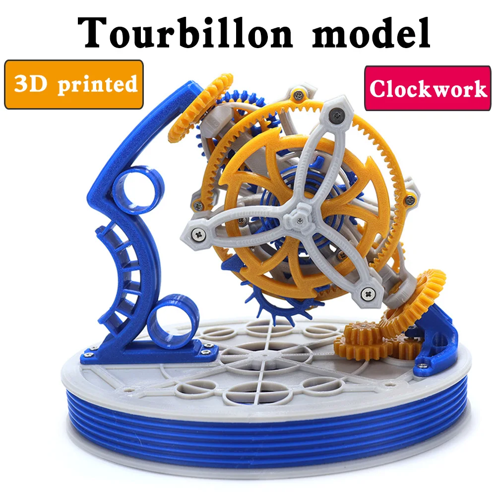 double-shaft-tourbillon-model-mechanical-pendulum-clock-principles-escapement-structure-3d-printed-diy-works-spring-drive-device