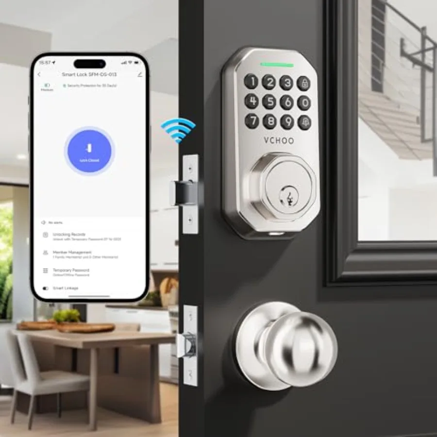 

Беспроводной дверной замок с Wi-Fi и управлением через приложение, смарт-замок для входной двери с кодовой панелью, 2 ручками и автоматической блокировкой, одноразовая кодовая карта