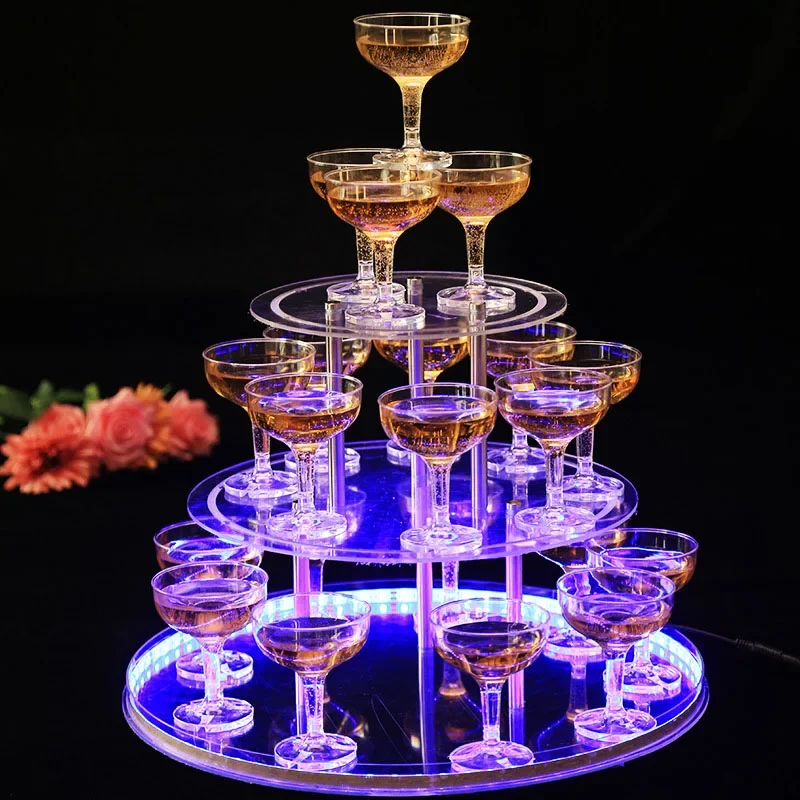 

Cocktail Glasses Holder with USB Light Wedding Champagne Tower Three-layer Acrylic Holder Celebration Party Decoration