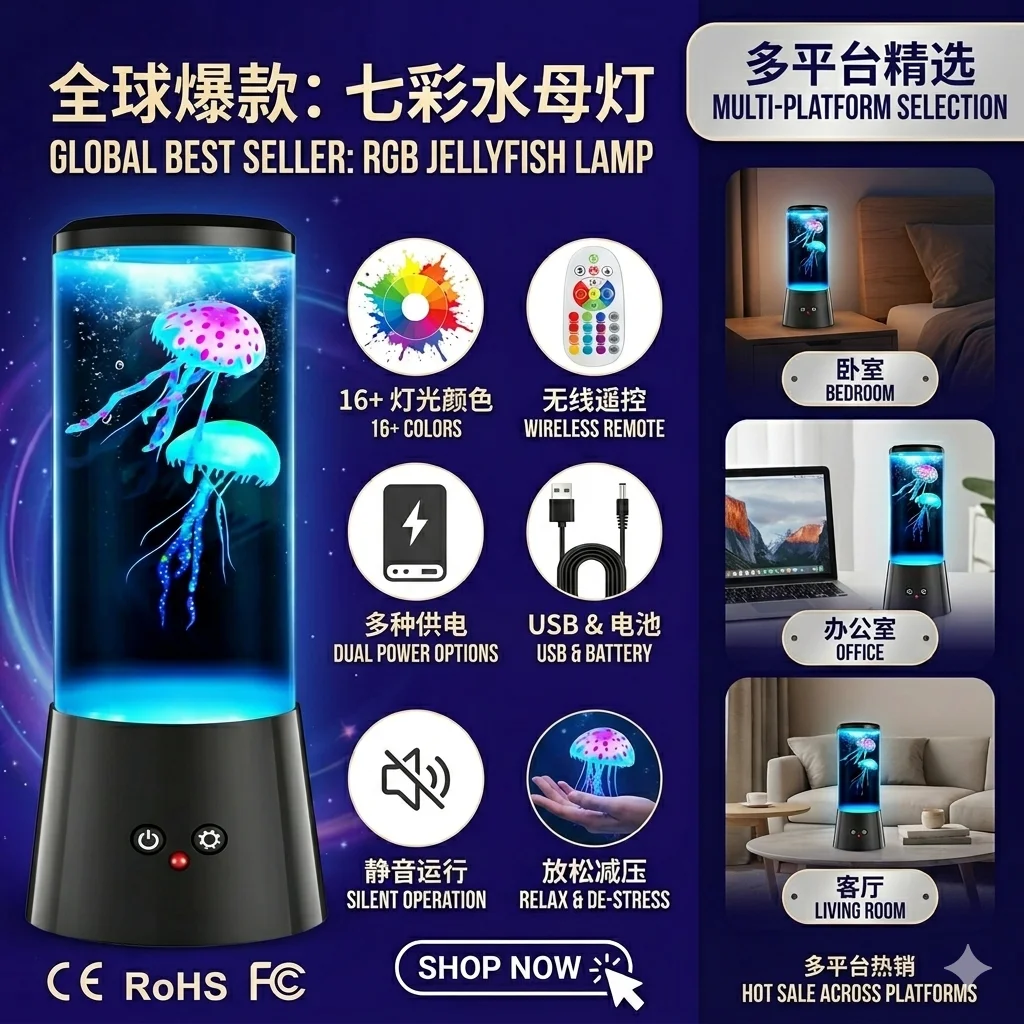 7Colors LED Jellyfish Lava Lamp Aquarium Ocean Night Light M
