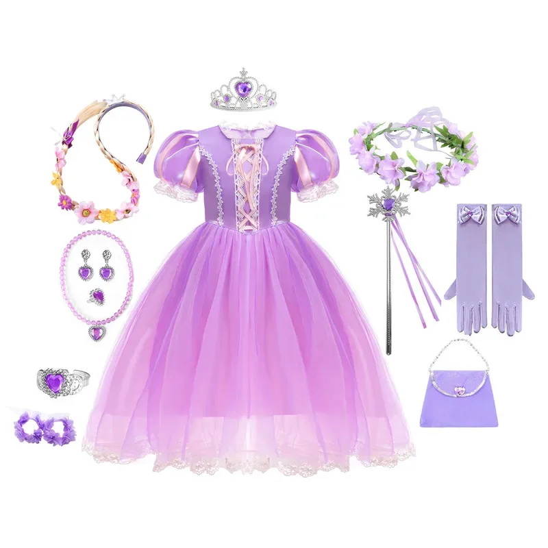 qq28lq幼児リトルパープルプリンセス誕生日パーティーコスプレハロウィン女の子ラプンツェルホリデーカービナルドレス