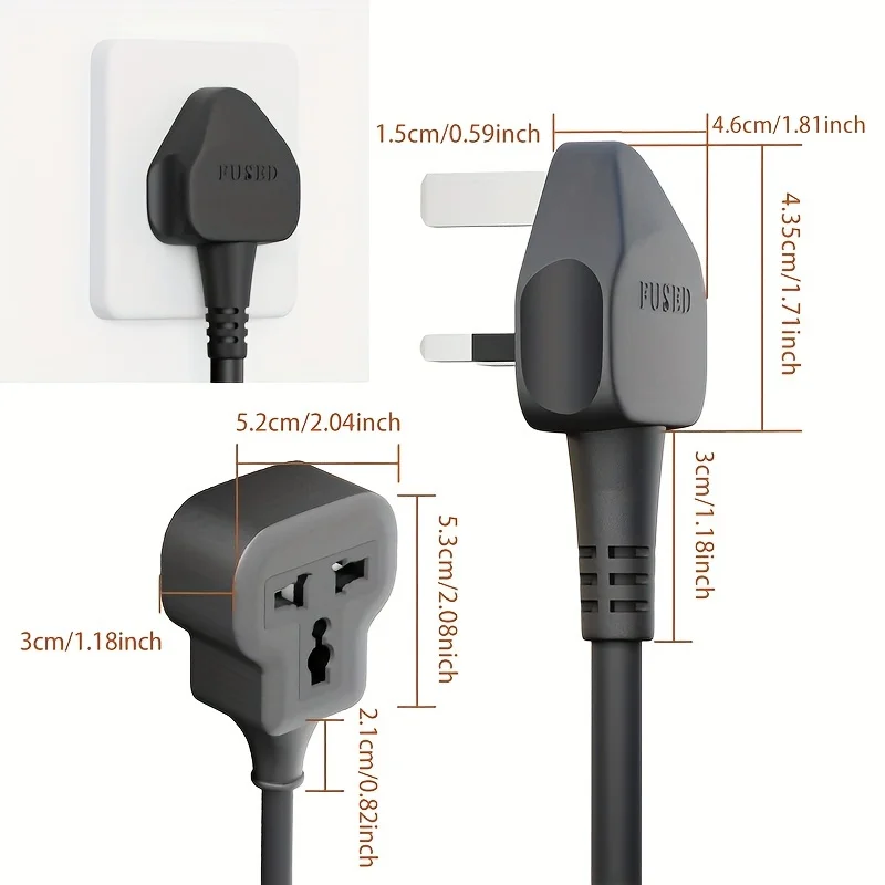 1pc UK Single Extension Lead 39/71/118/197/276/394/591/787 inch Cord Travel Power Cable 13 Amp Outdoor Plug Socket Black