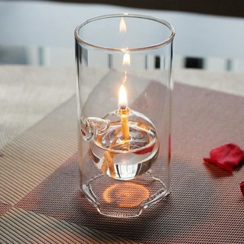 Romantic Glass Oil Lamp Transparent Windproof Candlestick Retro Wedding Party Living Room Home Decoration Crafts