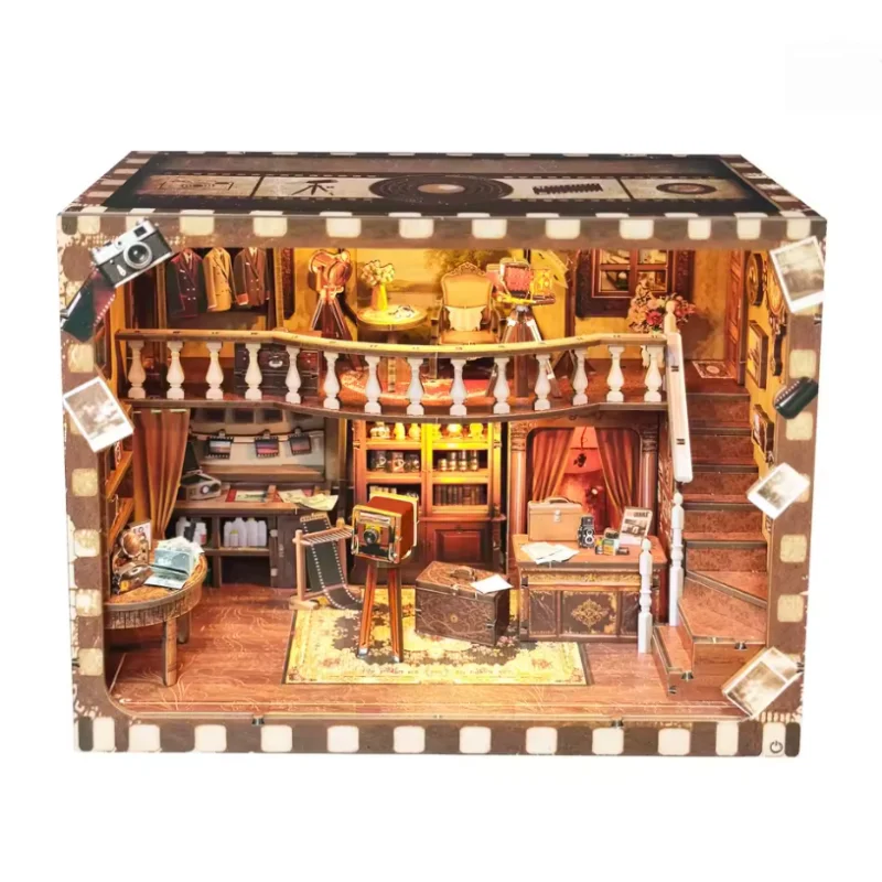 OUZEY Vintage Photo Studio DIY Miniature House - Nostalgic Wooden Model Building Kit for Teens & Adults