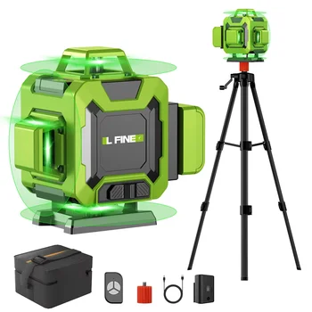 Lfine Laser Level 4D 16-lijnen met 39,37 inch (1M) statief horizontaal verticaal groen 360 °   Zelfnivellerende professionele Nivel-laser