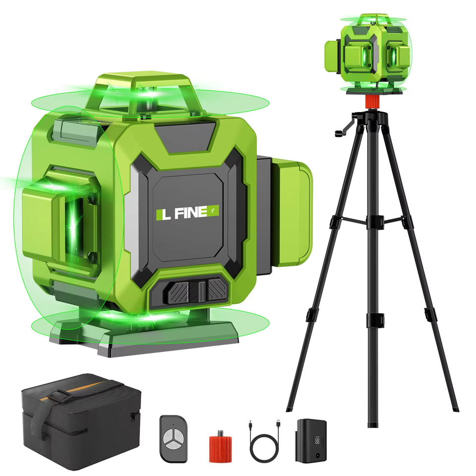  Lfine Laser Level 4D 16 Lines with 39.37 Inch (1M)Tripod Horizontal Vertical Green 360° Self-leveling Professional Nivel Laser 
