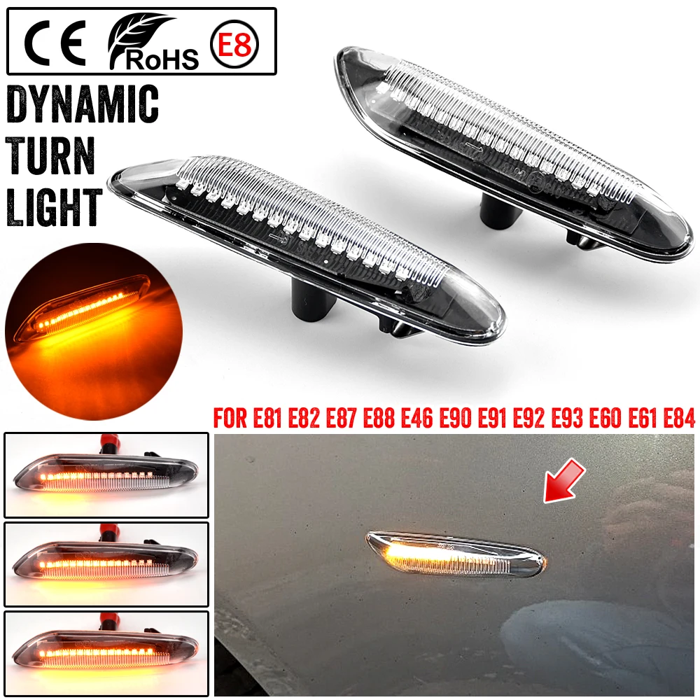 

Для BMW E90 E91 E92 E93 E60 E87 E82 E46 2 шт. светодиодный динамический боковой габаритный указатель поворота автомобильный последовательный индикатор мигалки