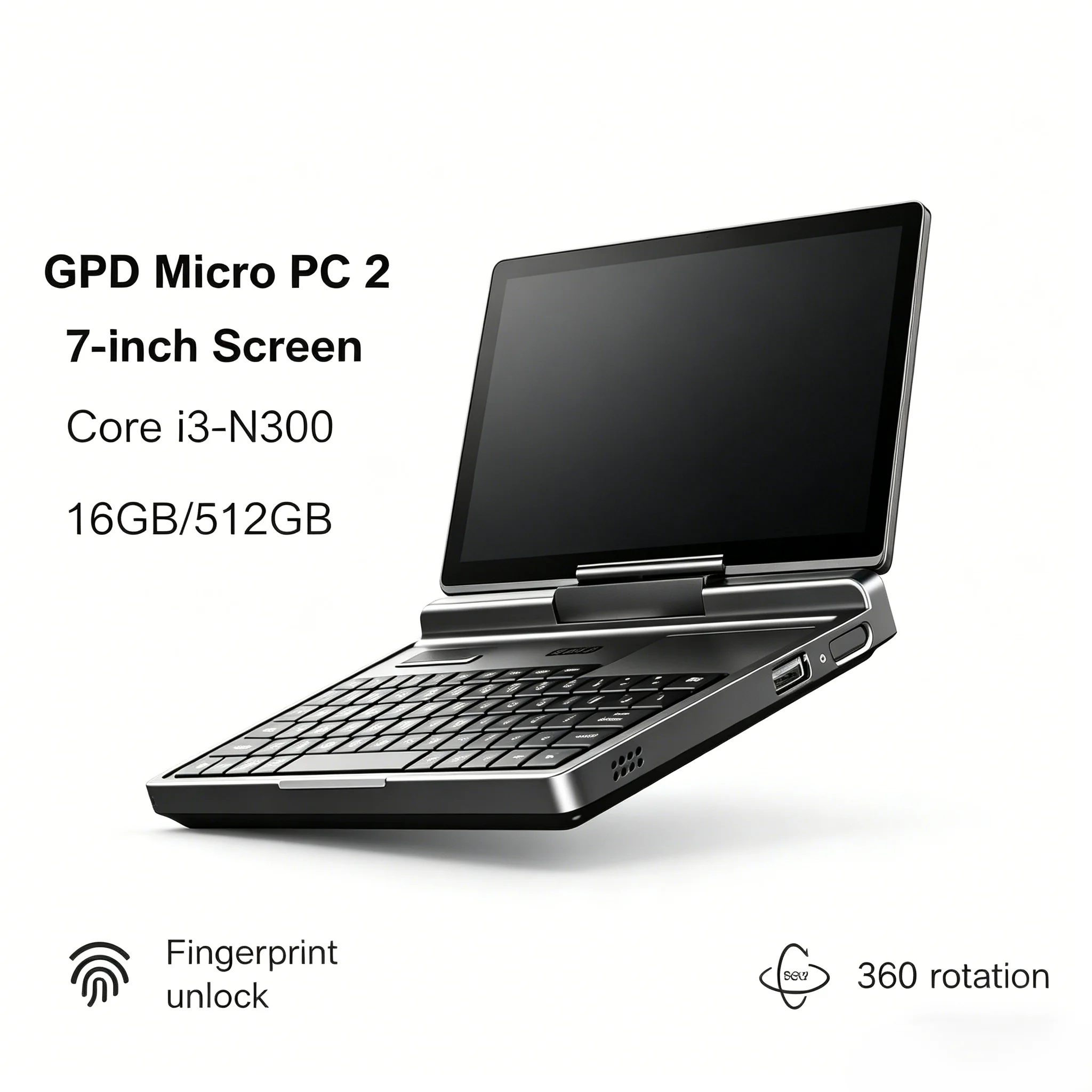

GPD Micro PC 2 16GB RAM 512GB SSD N300 CPU Windows 11 Mini 7" FHD 2026 New Engineering Notebook Small Comp Ultra Compact Mini