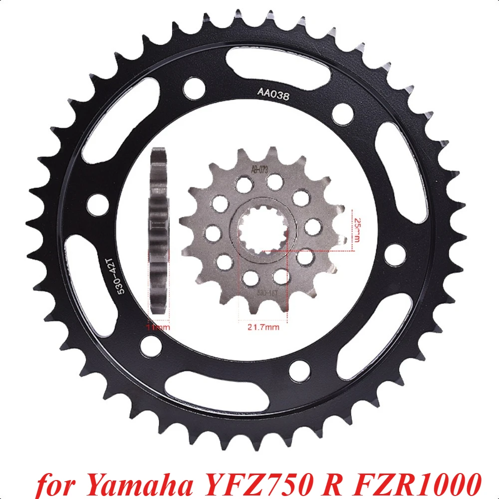 

530 16T 42T Motor Bike Front Rear Sprocket Gear Wheel Cam for Yamaha FZR1000 1987-1988 YZF750 R 1993-1997