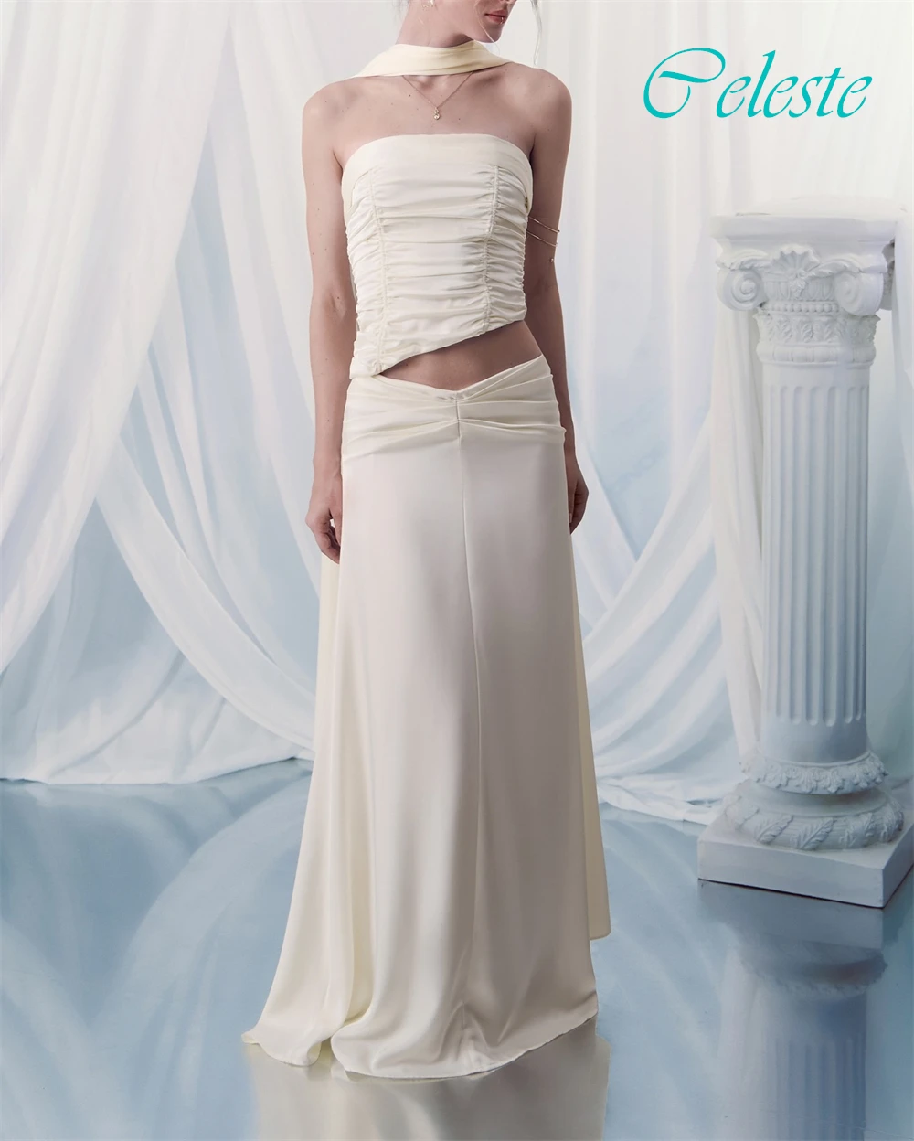 فستان سهرة مخصص بدون حمالات وأزياء رائعة من الساتان للمناسبات الخاصة وفساتين حفلات رقيقة بدون أكمام