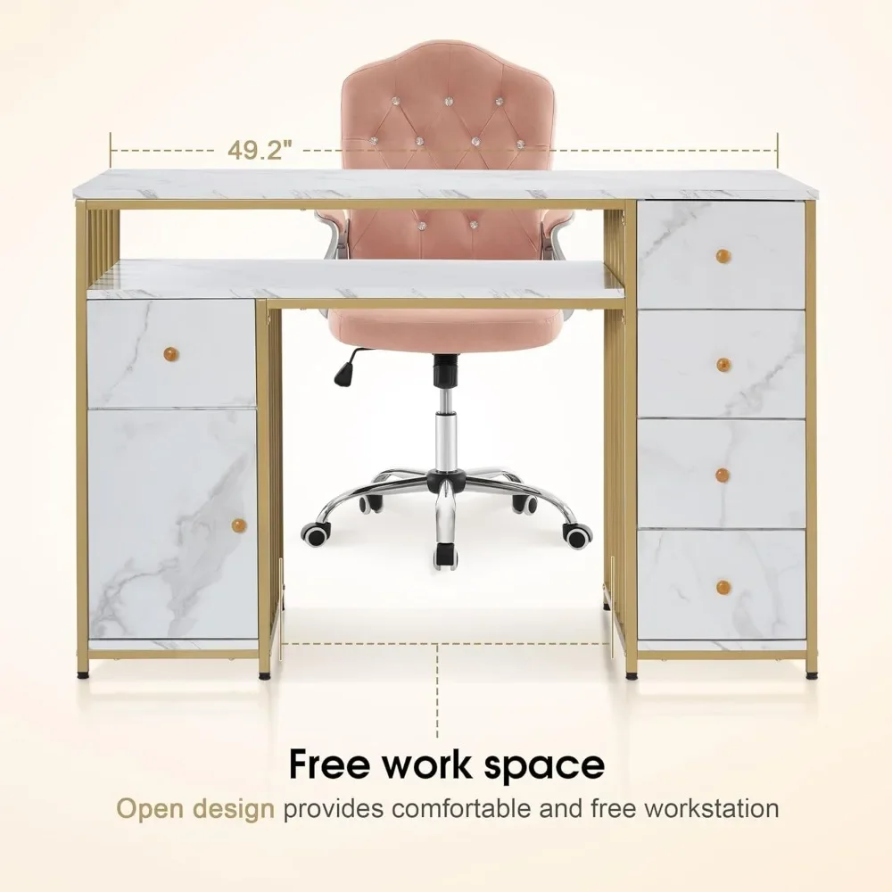 Nail Desk with Storage Cabinet Manicure Table with 5 Drawers Makeup Storage Home Beauty Salon Spa Workstation with Metal Frame