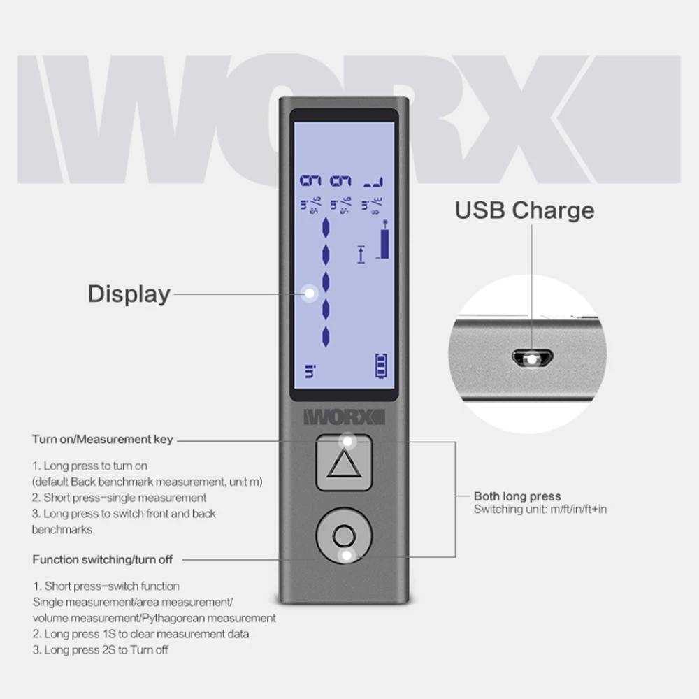 40m Mini Rangefinder WX013 LCD Digital Laser Distance Meter Handheld Pocket Distance Measuring Meter USB Rechargeable