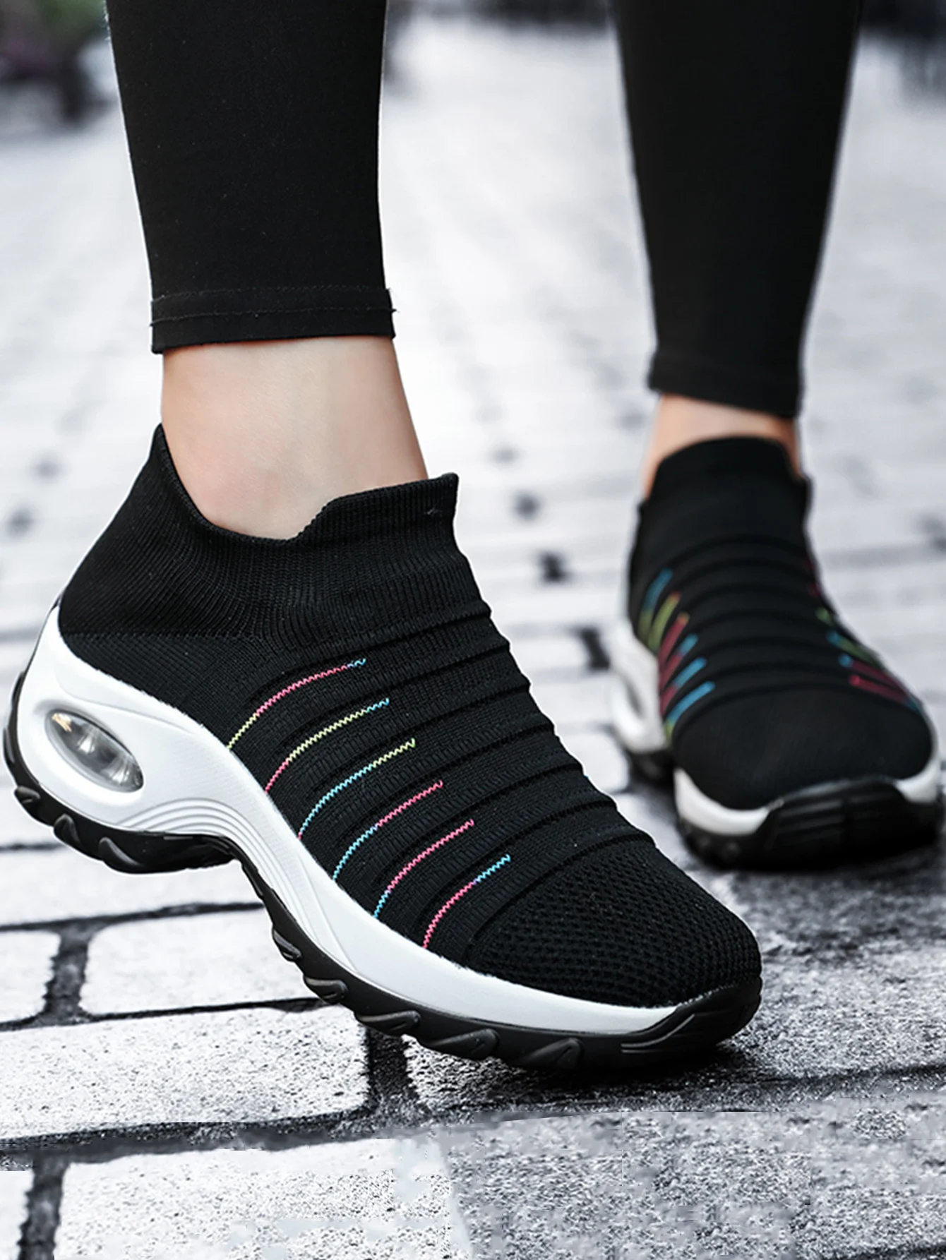 Women Sock Sneakers with Arch Support Tennis Sport Shoes Air Cushion Jazz Dance Sneakers Black Woman Casual Shoes Plus size 2089