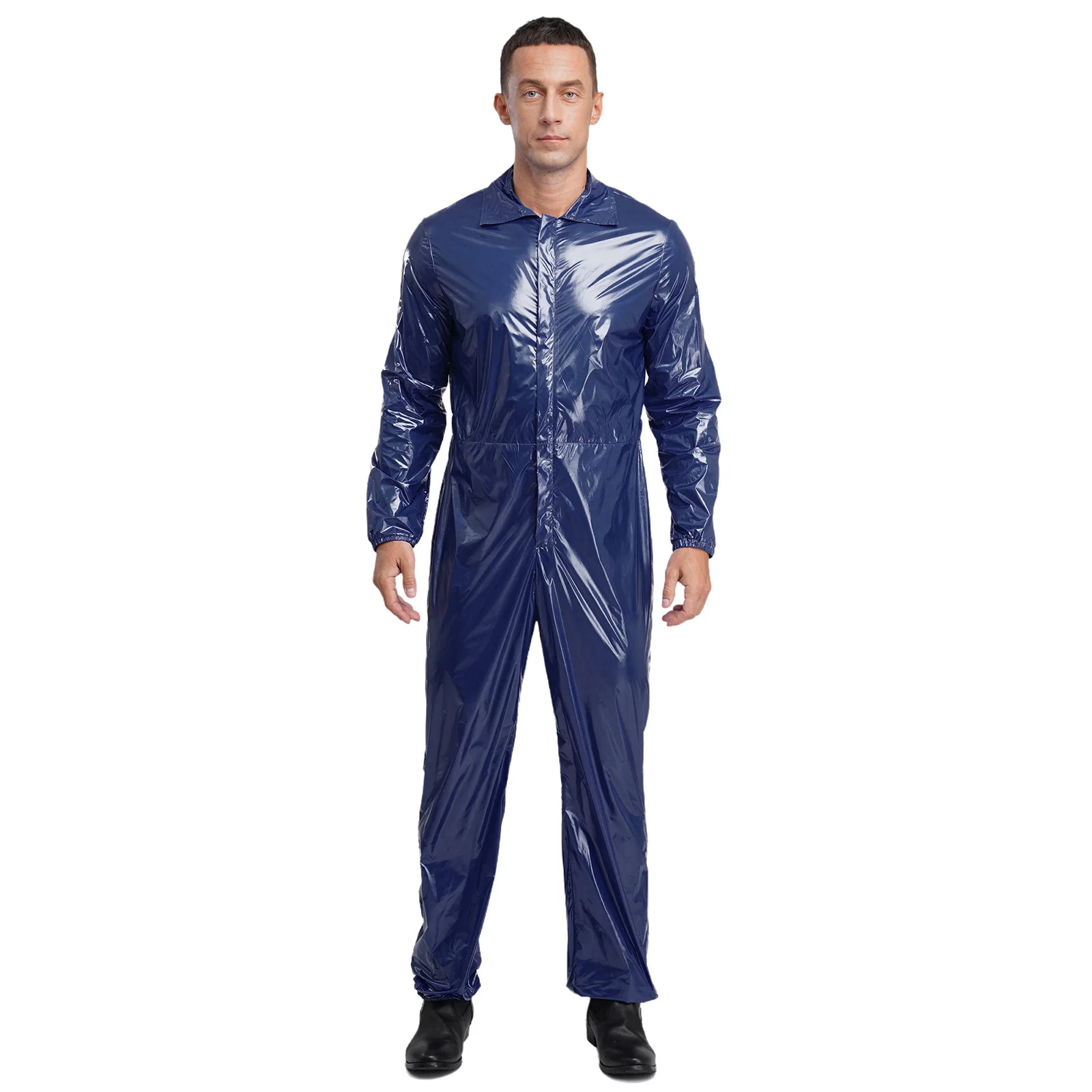 Männer Schutz Overall Glänzend Wasserdicht Overalls Fabrik Werkstatt Arbeits Bodys Langarm Taille Gummibänder Overall