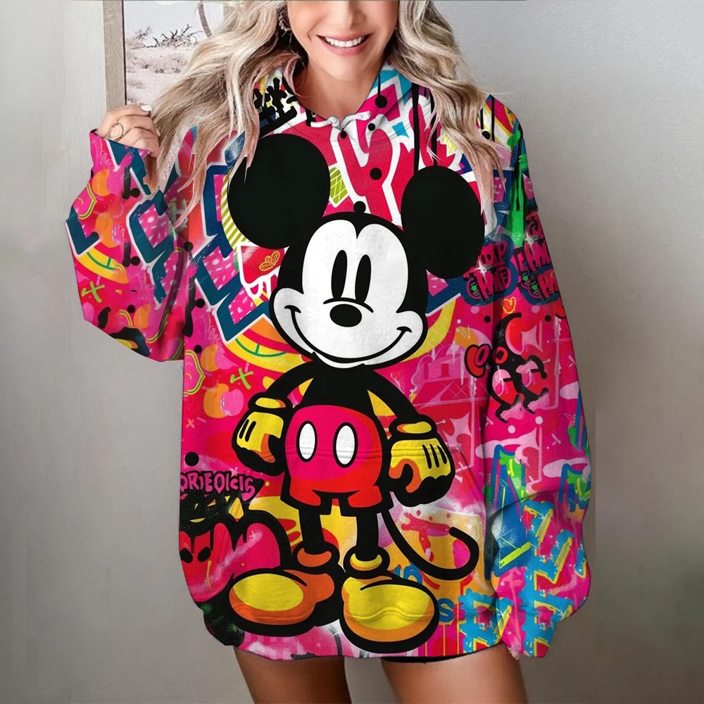 Hip Hop Street Casual Disney Minnie Mickey Mouse print Female Hoodies Fashion Hoodie Oversize Loose New Sweatshirts Autumn Cloth