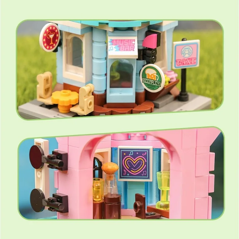 QMAN Juguetes de bloques de construcción, juguetes educativos de construcción STEM, juego de construcción para niños, Mojito Tavern, casa, juegos de ladrillos de construcción