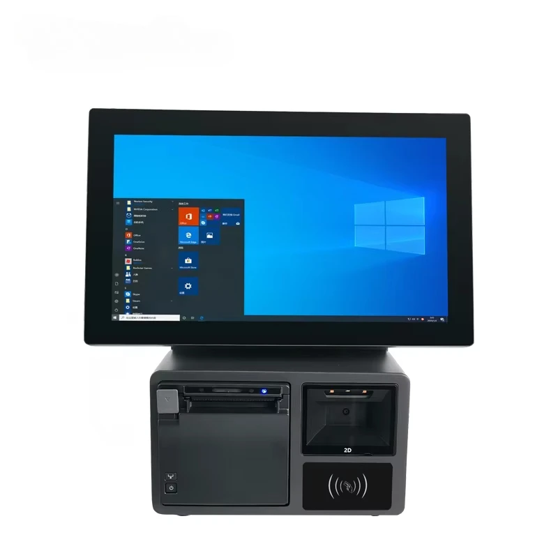 เครื่องรับชำระเงิน POS ออลอินวัน พร้อมเครื่องพิมพ์ สแกนเนอร์ และหน้าจอสัมผัสระบบ Windows สำหรับแคชเชียร์